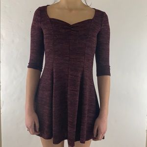 Burgundy Fit and Flare Mini Dress 1/2 Sleeves